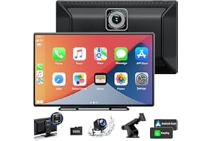 TOGUARDGO Wireless for Apple Car play Portable Car Stereo with 2.5K Dash Cam Front and Rear, 9'' Touch Screen Carplay Car Radio, Android Auto,1080p Backup Camera, Loop Recording, GPS Navigation, Mirror Link,AUX
