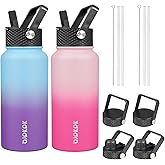 BJPKPK 2 Pack Insulated Water Bottles with Straw Lids, 27oz Stainless Steel Metal Water Bottle with 6 Lids, Leak Proof BPA Free Jugs, Cups, Flasks for Travel, Sports (Cherry+Ocean Dream)