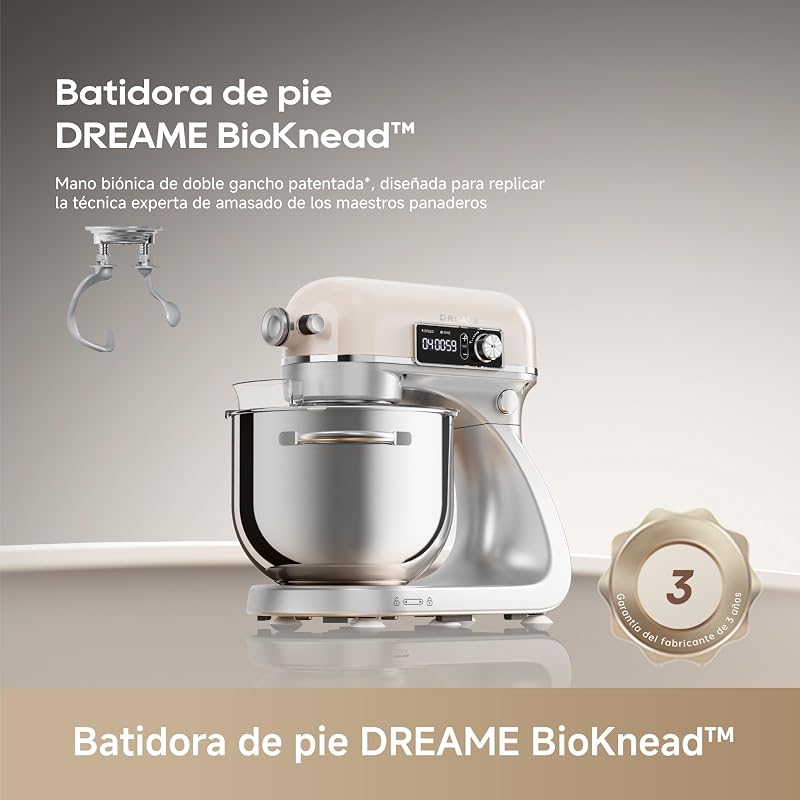 Misturadora de massa BioKnead™, sistema patenteado de duplo anzol e motor DC silencioso de 800 W com taça de 6 L, ecrã digital, 12 velocidades e acessórios para qualquer tarefa