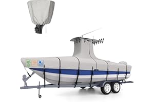 NUKUGULA 1200D 5-Ply T-Top Boat Cover for 22-24ft Center Console Boats with T Top Roof, Waterproof, Tear & Fade Resistant | Includes Motor Cover + Upgraded 19 Windproof Straps | All-Weather Protection