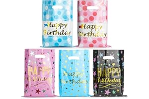 UUSYCUN 40PCS Birthday Goodie Bags for Kids, Stars & Polka Dots Party Favor Bags for Kids Birthday, Plastic Treat Bags for Party, Small Return Gift Bags Bulk for Goody, Candy, Holiday, Girls, Boys