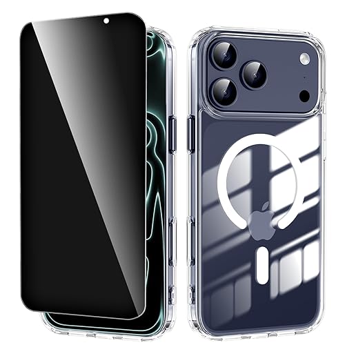 ZZYYQSL for iPhone 17 Pro Max Case Clear with Privacy Screen Protector Compatible with Magsafe, Magnetic Transparent Shockproof Slim Phone Cases for iPhone 17 Pro Max Cover, Clear