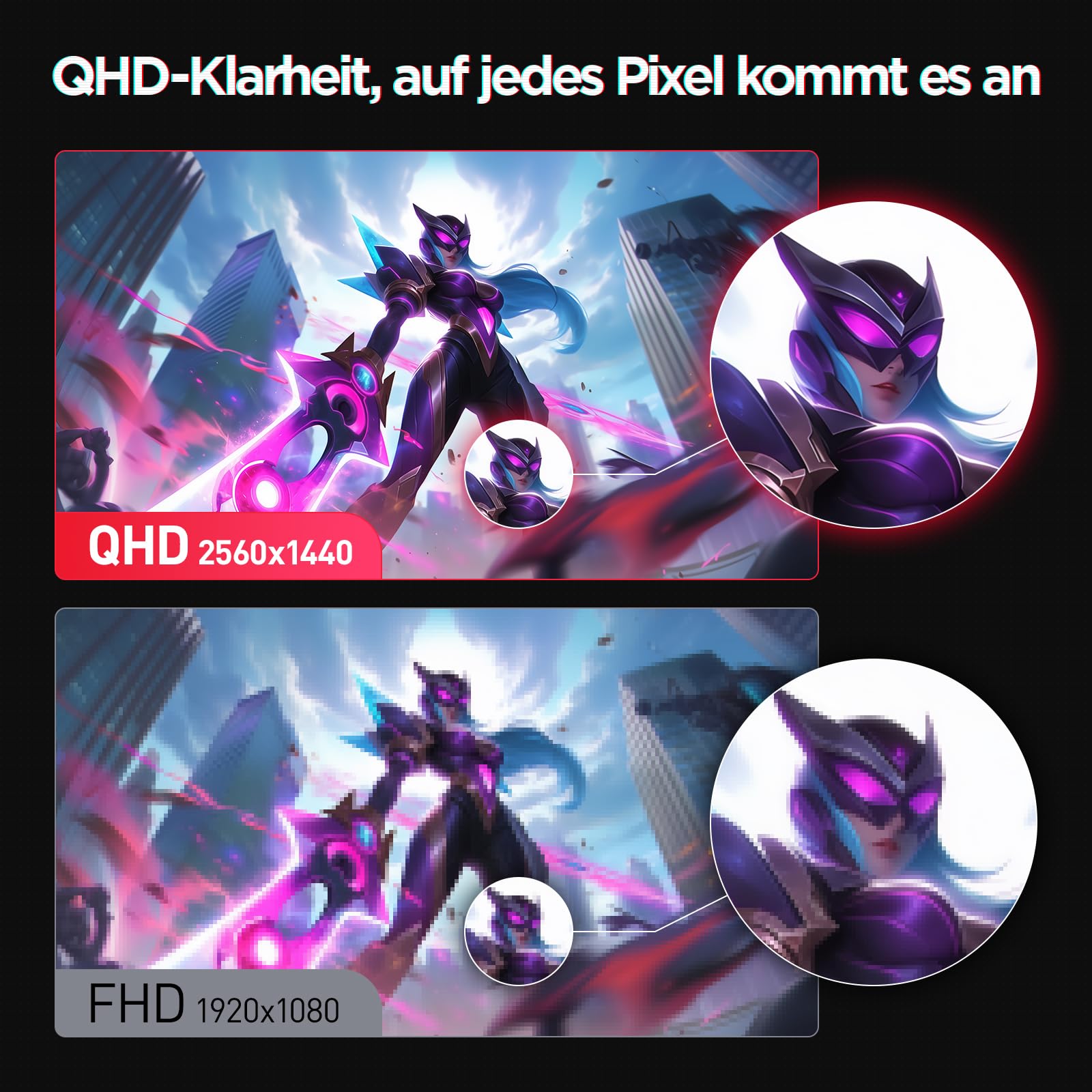 KOORUI G2421V 24 Zoll Gaming Monitor, 1ms 180Hz Fast IPS QHD 2560x1440 PC Bildschirm, HDR400 Adaptive Sync HDMI2.0/DP1.4 VESA 75x75mm 6