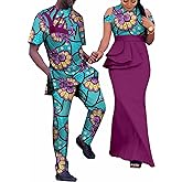 MaxPick African Print Dresses for Women Match Men Ankara Outfits Top and Pants Sets Bazin Riche African Couple Clothes Party
