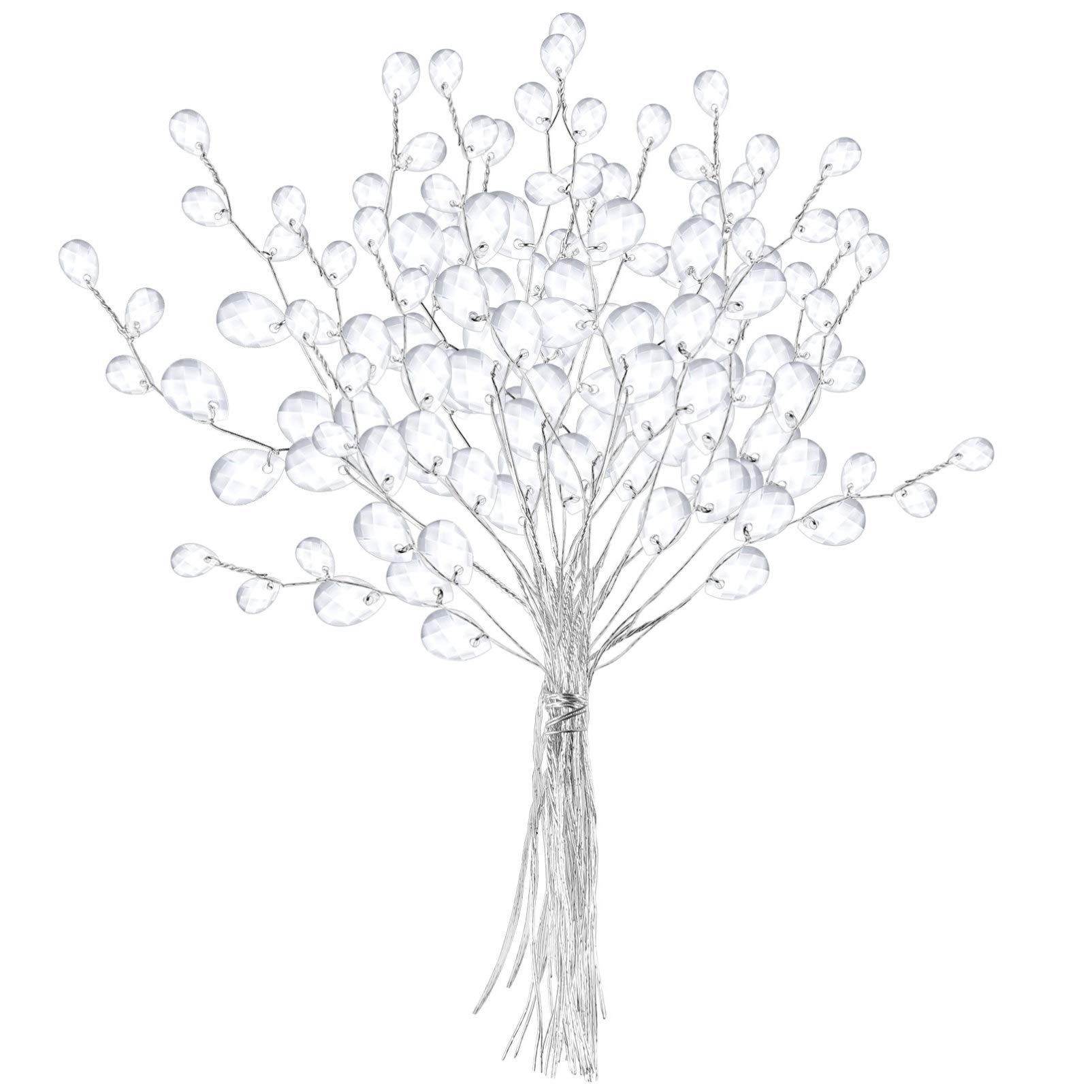 VOSAREA 50 Stems Artificial Bouquets Acrylic Bead Drops Branches Bead Sprays for Wedding DIY Crafts (16cm, White)