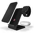 STM ChargeTree Swing 3-in-1 Wireless Charging Station for iPhone/Samsung/Android (15W/7.5W), AirPods (5W), Apple Watch (3W). Qi-Certified Stand- Black