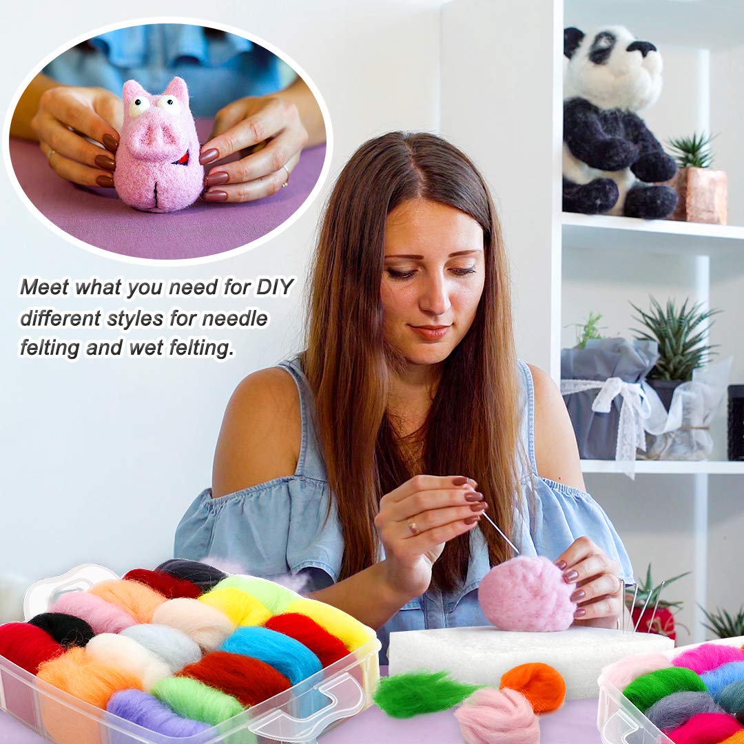 Needle Felting Kit 109 Pieces Set, Wool Roving 36 Colors with Complete Felt Tools and Storage Box Needle Felting Starter Kit for DIY Craft Animal Home Decoration Birthday Present