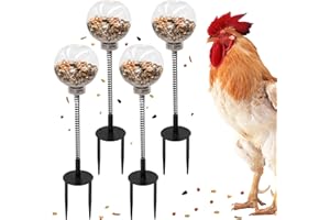 BingegePet Chicken Enrichment Toys with Spring and Ground Stake, 4 Peck Treat Dispenser, Chicken Feeder for Coop, Coop Access