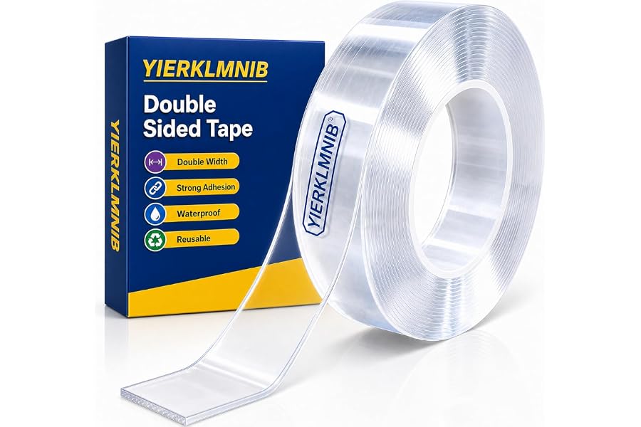 YIERKLMNIB Double Sided Tape Heavy Duty, Nano Clear Mounting Tape, Picture Hanging Poster Carpet Tape for Walls, Dorm Office School Outdoor, Removable Adhesive【1 Rolls】(9.85FTx1.2in
