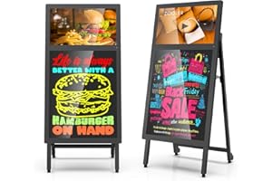RIXZSIW Digital Signage Kiosk and LED Message Writing Board 2 in 1, 21.5 inch LCD 1080p Digital Menu Board Android OS, 8-Hour Battery Portable Standing Advertising Display for Restaurant/Cafe/Retail/Bar