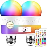 ILC Colour Changing Light Bulbs 85W Equivalent, Remote Control Light Bulb 2700K Warm White, LED RGB Light Bulb 6 Modes, Timin