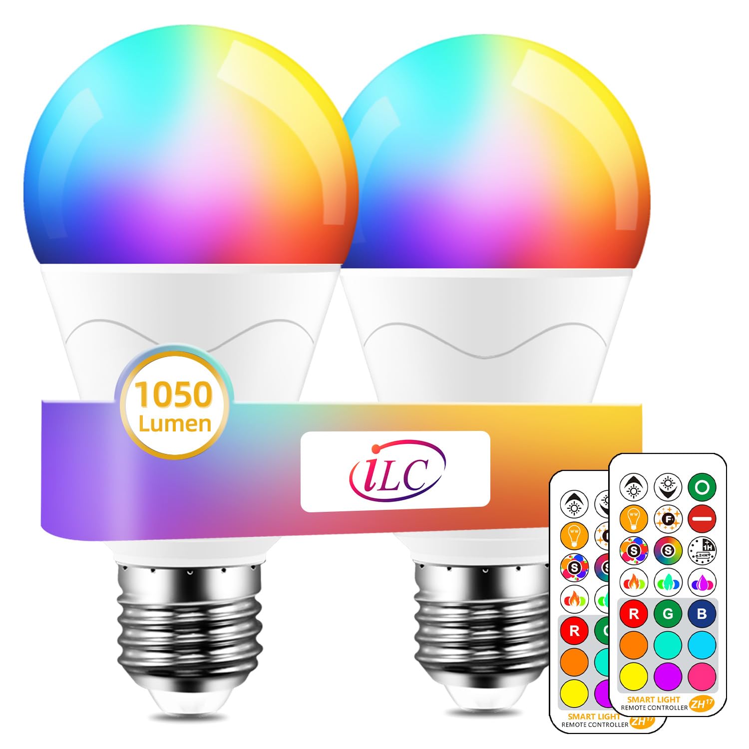 iLC 85W Equivalent Colour Changing Light Bulb 12W E27 Edison Screw RGBW LED Color Bulbs, Mood RGB Warm White 2700K Coloured - Remote Controller Included — image 1