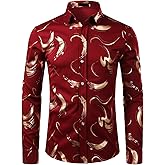 ZEROYAA Men's Hipster Shiny Design Slim Fit Long Sleeve Button Up Party Dress Shirts