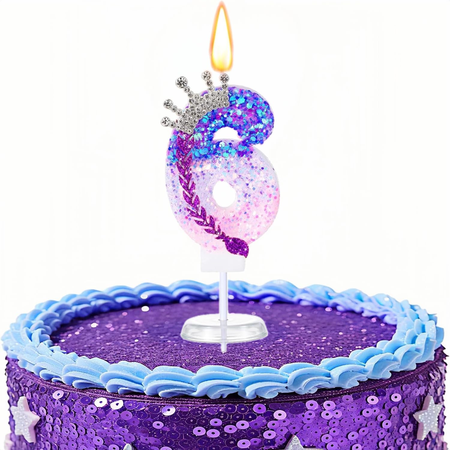 K pop Birthday Number Candles, Purple Pink Birthday Candles for Cake,Glitter Number Cake Topper with Sequins for Celebrating Anniversary Theme Decorations,Cartoon MusicThemed Party Supplies (Number 6)