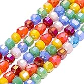 Songxi 70pcs AB Rainbow Color Faceted Multi-Shape Glass Beads for Jewelry Making, 3×4mm Handmade Crystal Beads for Bracelet Necklace Keychain, Loose Spacer for Arts and Crafts, DIY
