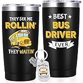 GINGPROUS Bus Driver Appreciation Gifts, Best Bus Driver School Bus Driver Gifts Back to School Gift for Men Women, Stainless Steel Insulated Travel Tumbler with Keychain Lids and Straws(20 Oz, Black)