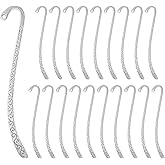 20 Pcs Metal Bookmark Hairpin Hook Antique Vintage Silver Carved Hook with Loop Metal Book Markers Embossed Bookmarks, Jewelry Making Charms