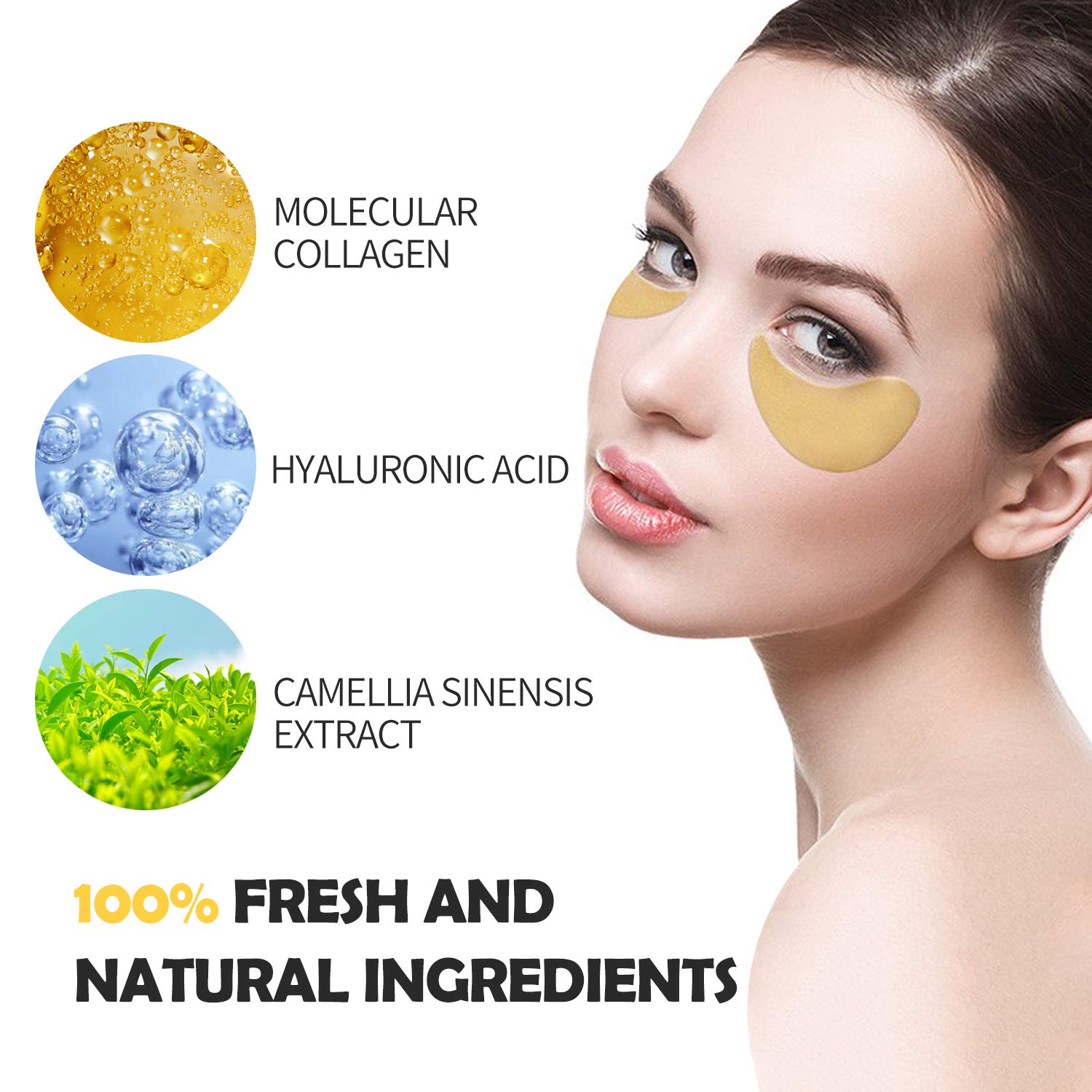 Vanecl Under Eye Patches, 24K Gold Eye Mask with Collagen, Anti Aging Patches, for Dark Circles, Puffiness, Dry Eyes, Fine Lines, Wrinkles - 120PCS : Beauty