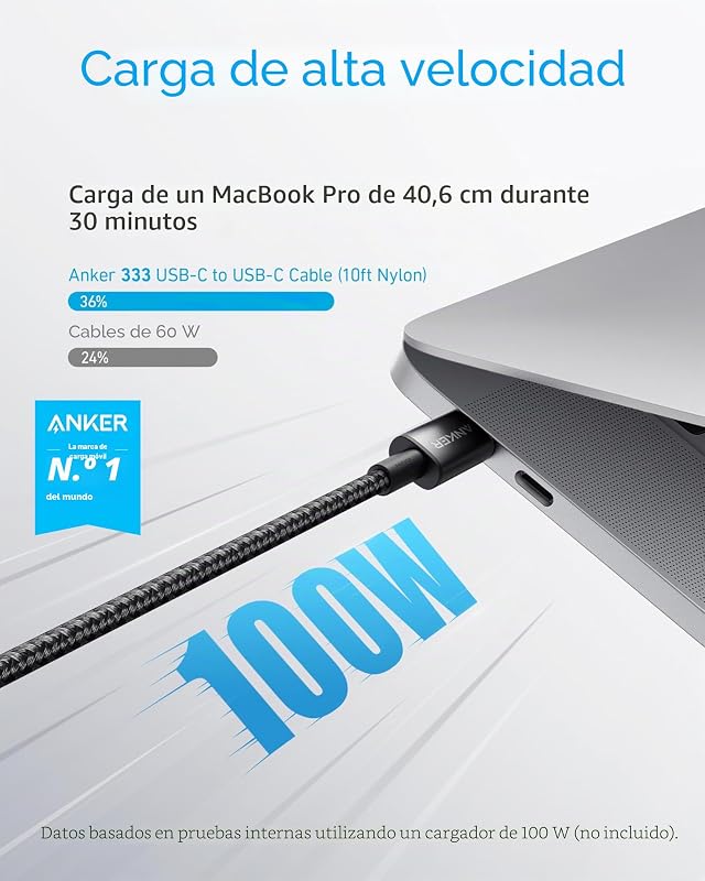 Cabo de carregamento rápido USB C da Anker, cabo 333 USB C 2.0, carregamento rápido de 100W para iPhone 15/15ProPro/15Plus/15ProMax MacBook Pro 2020, iPad Pro 2020, iPad Air 4, Samsung Galaxy S23+/S23 e muito mais (1m+1.8m+3m)