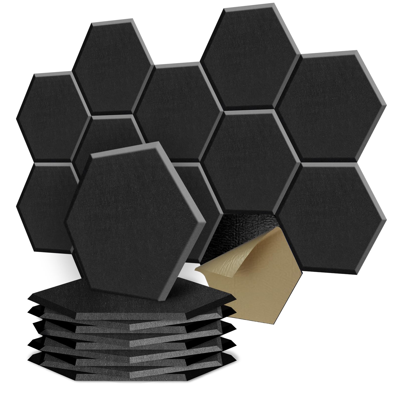 Hexagon Acoustic Panels,12 Pack Krightlink 12"x 10"x 0.4" High Density Sound Absorbing Panels Walls Sound Proof Panels Acoustic Treatment for Home,Recording Studio,Office (12 Pack,12 inch, Black)
