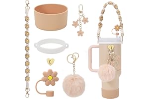 3TYTO Stanley Cup Accessories Set Including Water Bottle Handle Strap, Siliocne Stanley Cup Boot, Siliocne Straw Cover, Stanley Charms for Stanley Cup 40oz & 30oz Tumbler