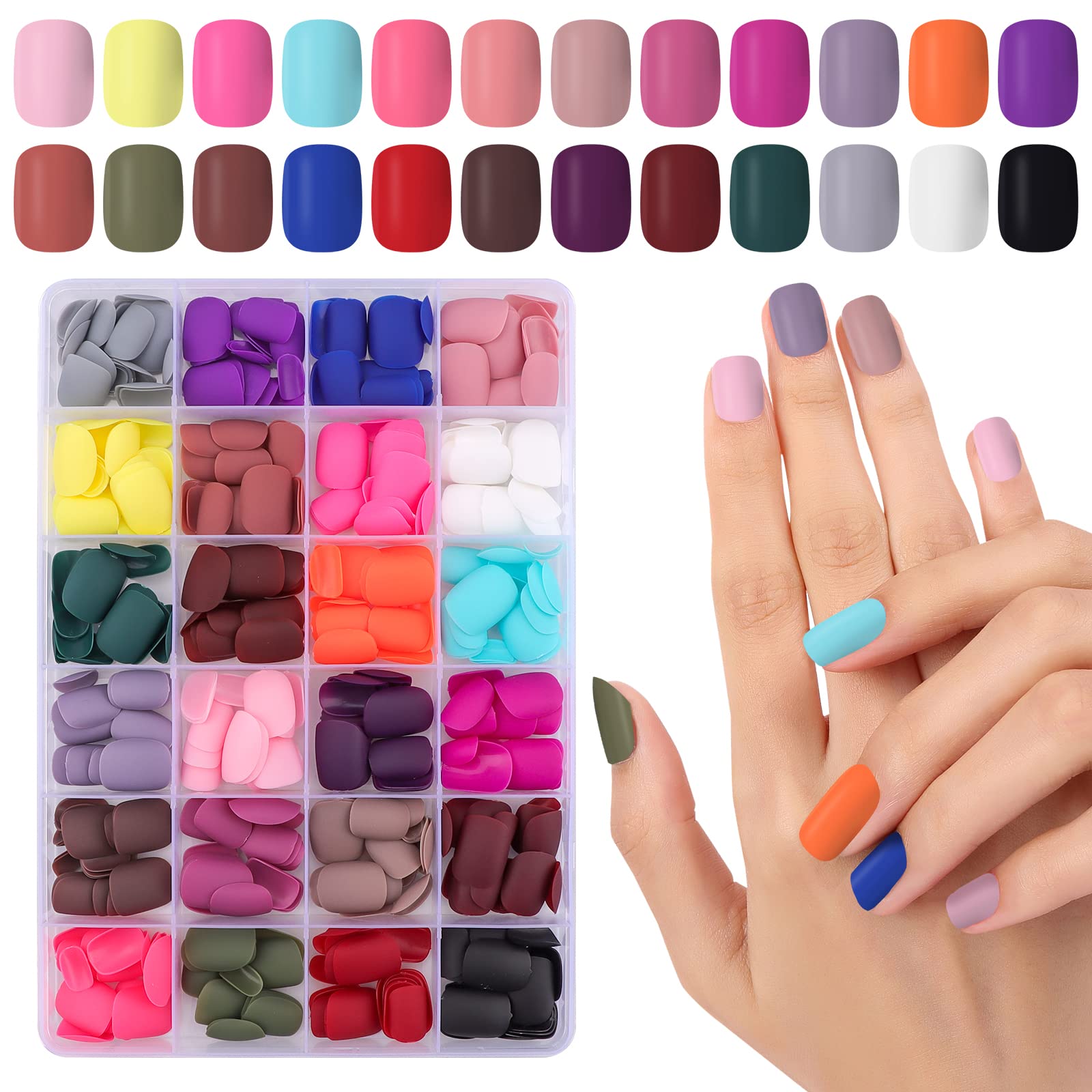 576 Pieces Matte Press on Nails, EBANKU Short Acrylic False Nails Full Cover Square Fake Nails, 24 Colors Artificial Ballerina Nail Fingernails Decoration for Women Girls Nail Art