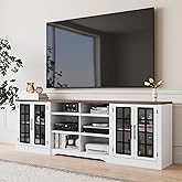 Bobve Farmhouse TV Stand for TVs up to 100", Modern Entertainment Center with 2 Cabinets and 3-Tier Open Shelves, Rustic TV Console for Living Room, Bedroom, White+Black