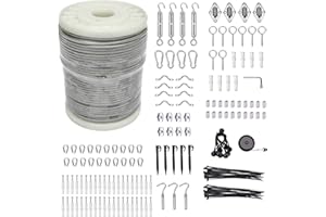 UNICARAVAN 5/32" Wire Cable Rope Kit ，Vinyl Coated 304 Stainless Steel Wire – 200FT 7x7 Strand Cable with Turnbuckles，Shade Sail & Hanging Lights Hardware Kit for Outdoor, Garden,Patio, Crafts,