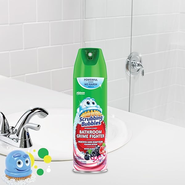 SCRUBBING BUBBLES BATHROOM AND SHOWER CLEANER AEROSOL, FOAMING ACTION BATHROOM GRIME FIGHTER REMOVING SOAP SCUM, BERRY BURST SCENT, 20OZ