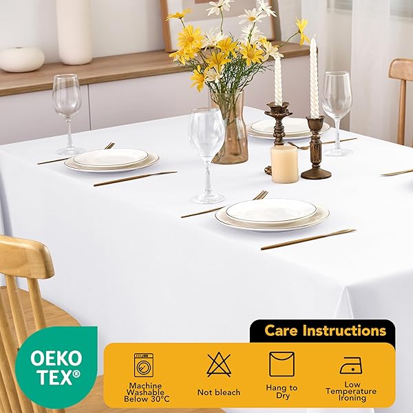 DAILYSET 10-PACK WHITE TABLECLOTHS FOR RECTANGLE TABLES, 60 X 102 INCHES, STAIN-RESISTANT POLYESTER FABRIC FOR 6 FOOT TABLES – WASHABLE TABLE COVERS FOR WEDDINGS, BANQUETS, BIRTHDAY, PARTIES, EVENTS