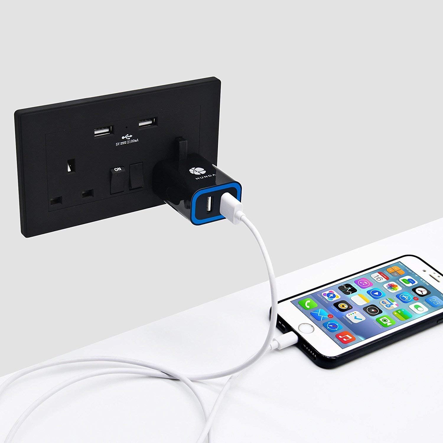USB Charger Plug Hunda 3.1A 2-Port Mains Wall Charger with Smart IC UK Plug (Travel Adapter, Fast and Safe) for iPhone iPad Samsung HTC Kindle LG Smartphones Tablet & USB Socket Devices