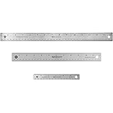 Westcott Stainless Steel Ruler Set with Flexible Design, Non-Slip Cork Base, for Crafting, Office, Classroom, Back to School
