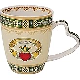 GaelSong Irish Ceramic Claddagh Mug Design for Coffee - Tea Hot Drinks Celtic Cup Love Friendship Loyalty Symbol Heart Shaped Handle 1 or 2 Units