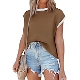Saodimallsu Womens Summer Cap Sleeve Knit Tops Casual Sleeveless Sweater Vest Crew Neck Color Block 2025 Trendy Tank Top