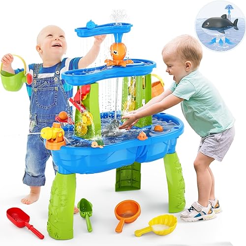 HYES Auto Water Table for Toddlers 3-5 with Water Pumb, 3-Tier