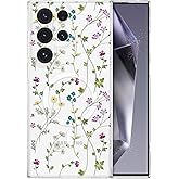 RALEAVO for Samsung Galaxy S25 Ultra Case Compatible with MagSafe Clear Floral Cover with Flower Branch Pattern for Girls Women Slim Cute Hard Back Shockproof for S25 Ultra Phone Case,Transparent