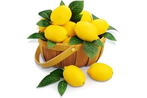24 Pcs Fake Lemons with 24 Leaves, Faux Lemons Decoration Fruits Realistic Plastic Artificial Lemon for Kitchen Decorations S