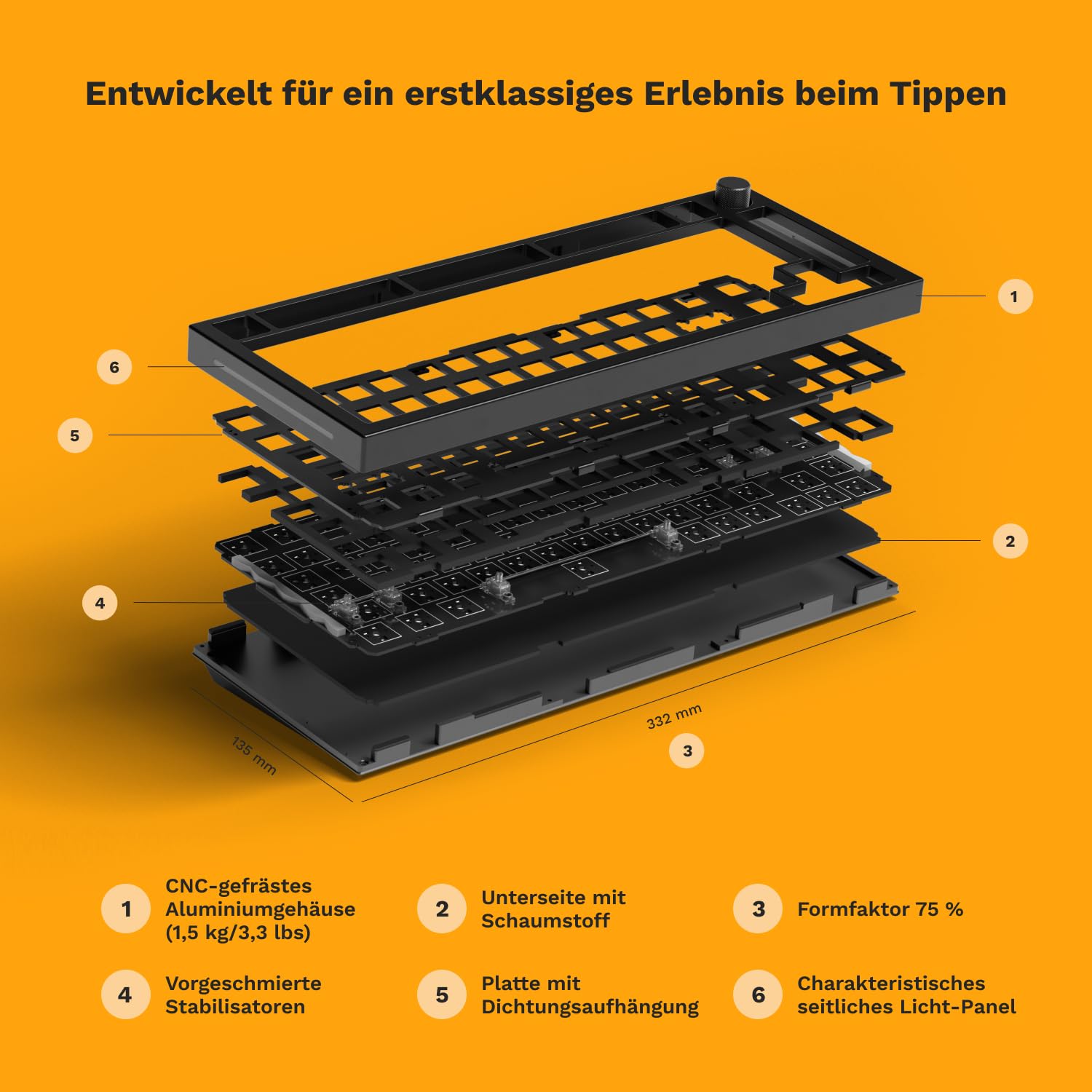 GLORIOUS GMMK Pro 75% Barebones Anpassbares Tastatur-Kit, ISO (Schwarz) 7