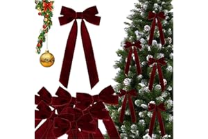 12Pcs Velvet Bows for Christmas Tree, Velvet Ribbon Bows for Christmas Tree,Burgundy Wreath Bows for Xmas Home Decor (Burgund