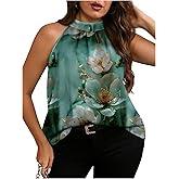 RoseSeek Women's Tropical Paisley Print Halter Blouse Sleeveless Boho Shirt Tops Button Back Vacation Tops