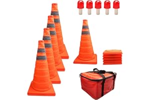 YaeTool 5 Pack 18" Collapsible Traffic Cones with LED Lights Reflective Safety Cones 2 Reflective Silver Strips
