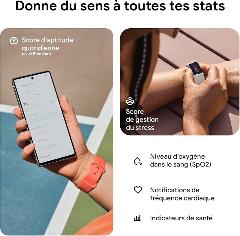 Google Charge 6 Bracelet d'activité avec Un abonnement de 3 Mois à Google Health Premium Inclus, 7 Jours d'autonomie de Batterie, Corail/Aluminium Champagne Doré