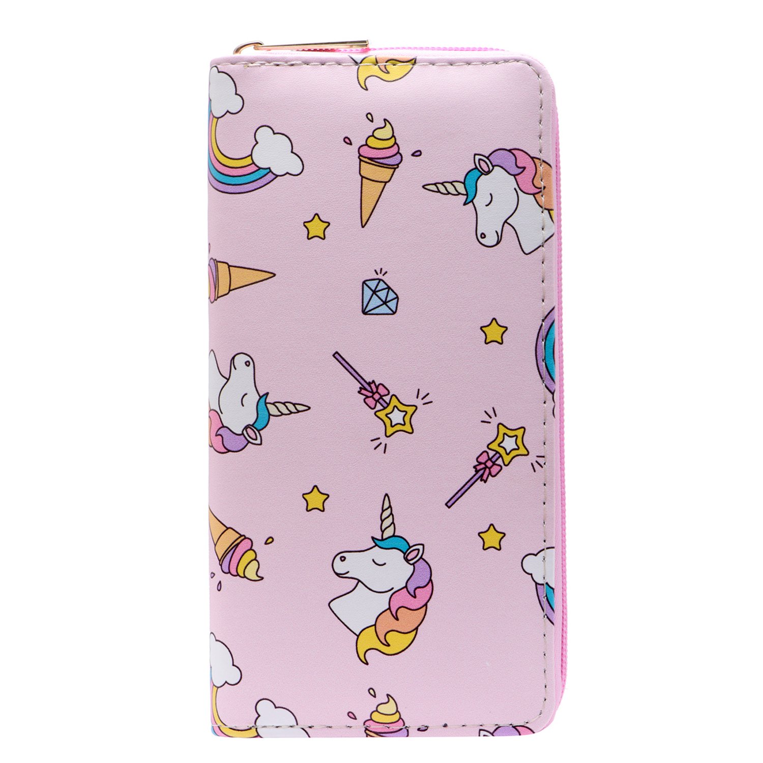 DonDon Ladies and Girls Purse Wallet with Zip Fastener Unicorns and ice Cream