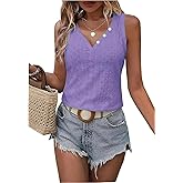 Button Embroidered Eyelet Tank Top Women Summer Tops Casual Country V Neck Tee Shirts Sleeveless Fashion Loose Blouse