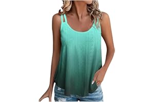 FURUNDLY Womens Tank Tops Eyelet Embroidery Top Sleeveless Spaghetti Strap Tops Crew Neck Sexy Loose Fit Casual Summer Tops