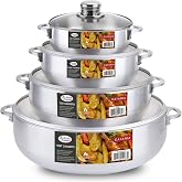 Alpine Cuisine 8-Piece Aluminum Caldero Set with Glass Lids Versatile Pots for Stews, Rice &amp; Soups in 2,3.5,7,13 Quart Sizes