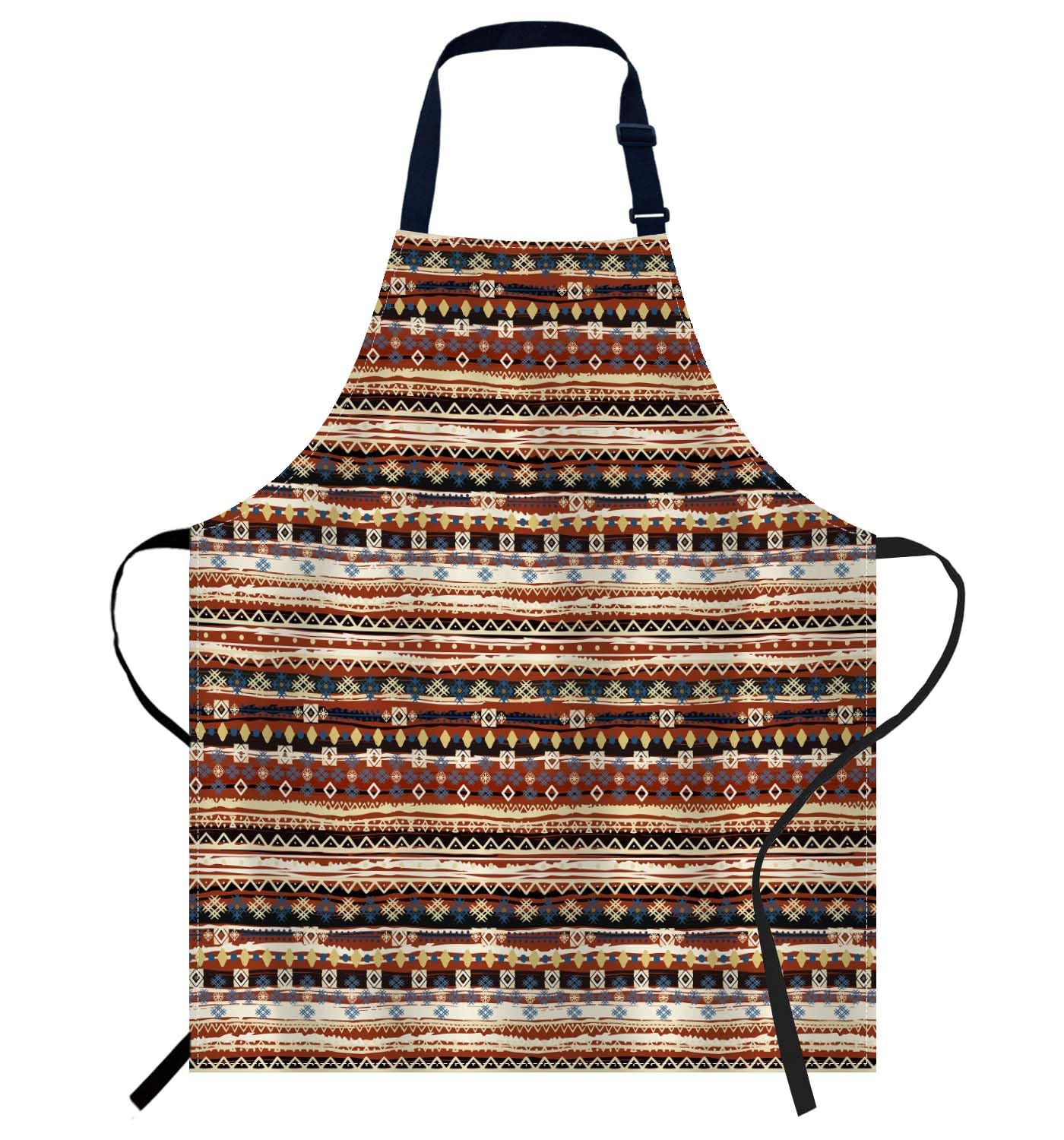 Smooffly Boho Style Ethnic Pattern Apron Adjustable Apron Cooking Kitchen Chef Women Men Aprons for Home Kitchen, Restaurant, Coffee House, Baking Gardening BBQ