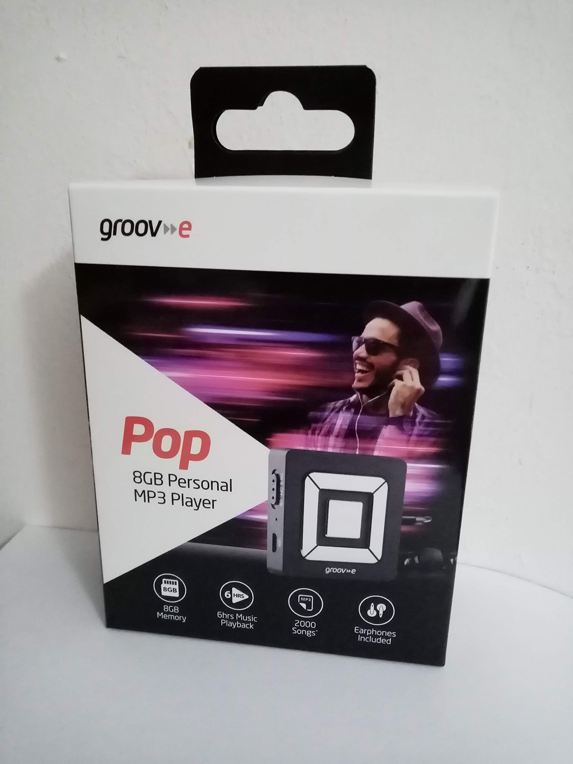 Groov-e POP - Rechargeable 8GB Personal MP3 Player - 6hrs Music Playback, Holds Up to 2000 Songs - Includes Earphones & Micro-USB Charger Cable - Black