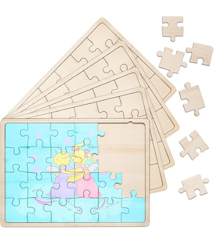 Blank Round Wooden Puzzle - 38 Unique Pieces With Storage Tray For DIY Art