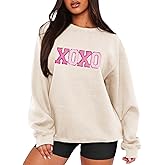 MAPICK Valentine Sweatshirts for Women Funny Letter Printed Chenille Patch Pullover Sweaters Long Sleeve Oversized Tops
